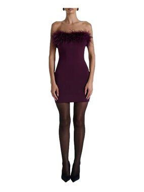 Butter Feather Minidress in Dark Plum by Naked Wardrobe